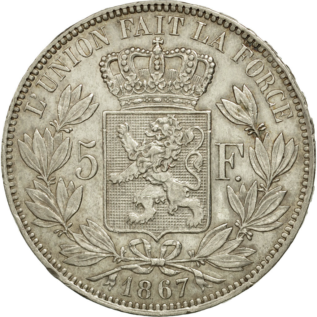 Coin, Belgium, Leopold II, 5 Francs, 5 Frank, 1867, AU(50-53), Silver, KM:24