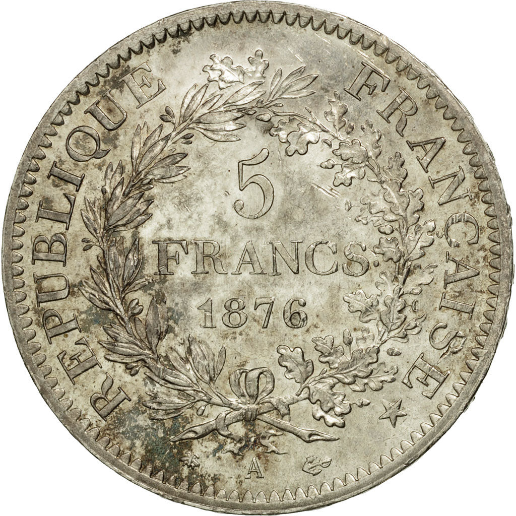 Munten, Frankrijk, Hercule, 5 Francs, 1876, Paris, PR, Zilver, KM:820.1