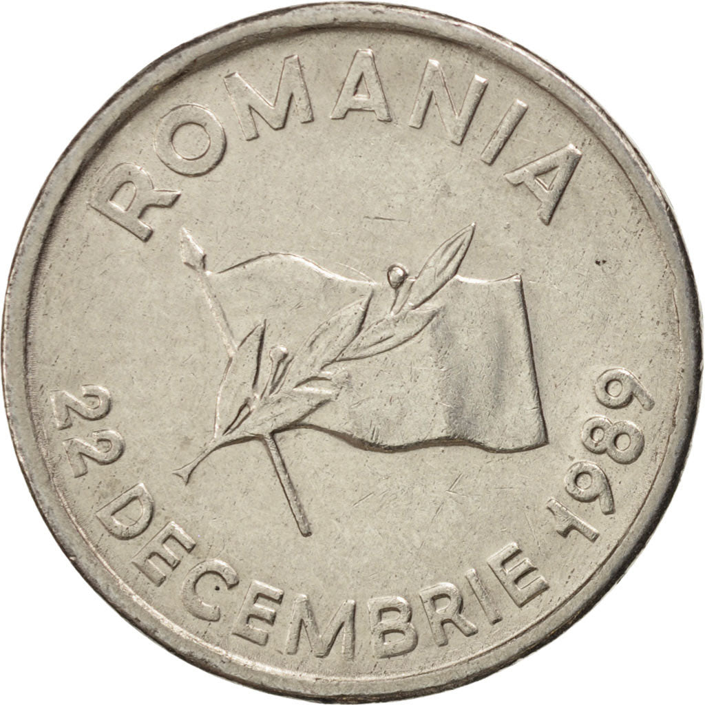 ROMANIA, 10 Lei, 1990, KM #108, AU(50-53), Nickel Clad Steel, 23.1, 4.65