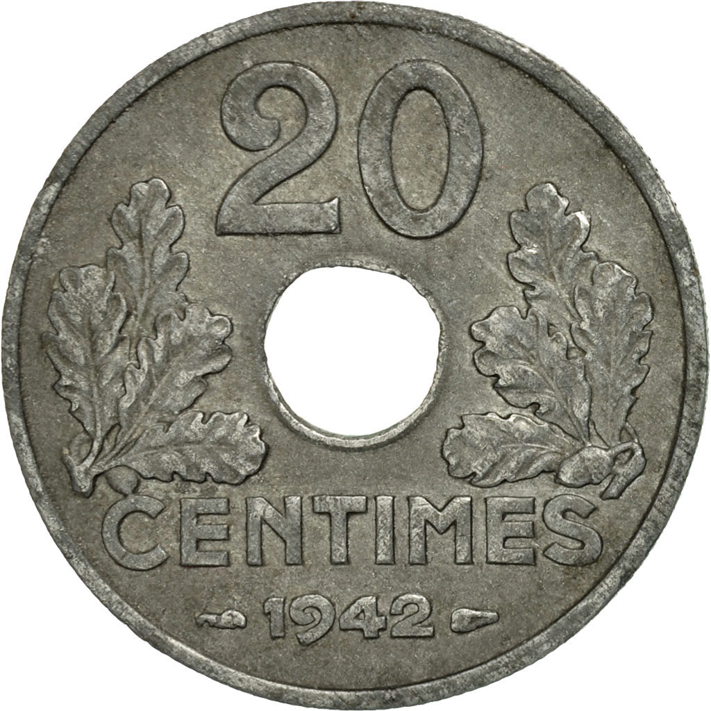 Coin, France, État français, 20 Centimes, 1942, Paris, EF(40-45), Zinc, KM 900.2