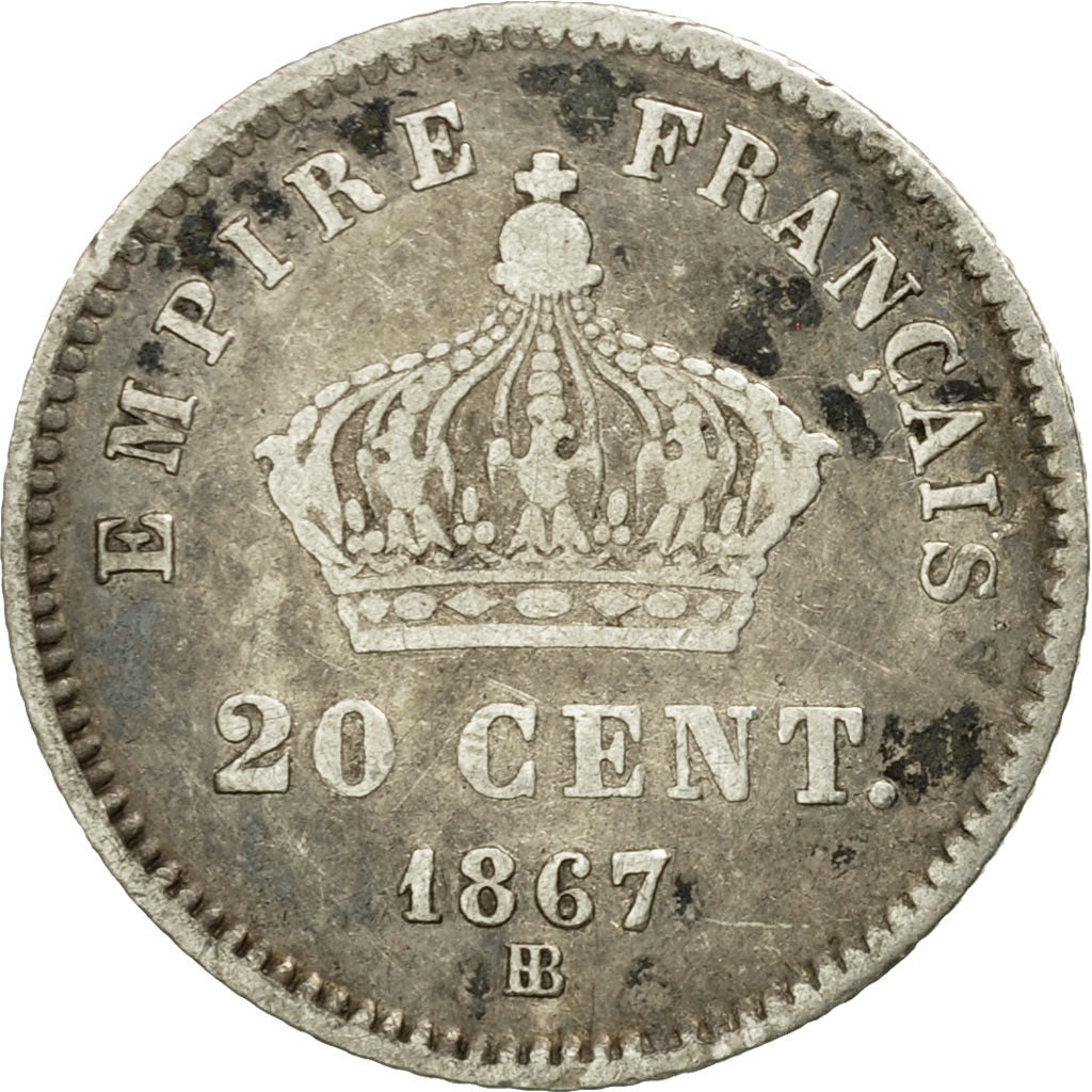 Moneta, Francja, Napoleon III, Napoléon III, 20 Centimes, 1867, Strasbourg