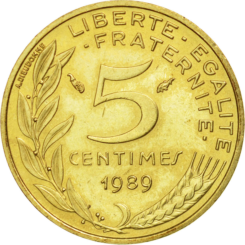 Coin, France, Marianne, 5 Centimes, 1989, Paris,AU(55-58),Aluminum-Bronze,KM 933