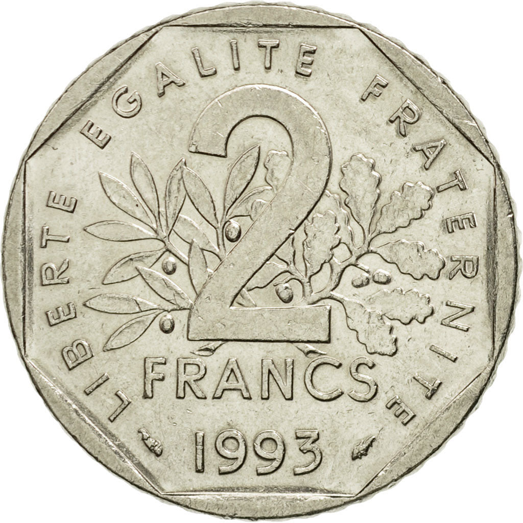 Coin, France, Jean Moulin, 2 Francs, 1993, MS(60-62), Nickel, KM:1062