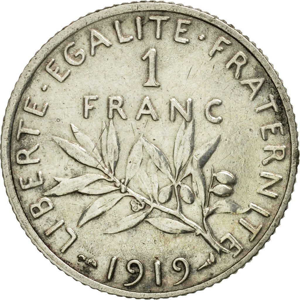Coin, France, Semeuse, Franc, 1919, Paris, AU(50-53), Silver, KM:844.1