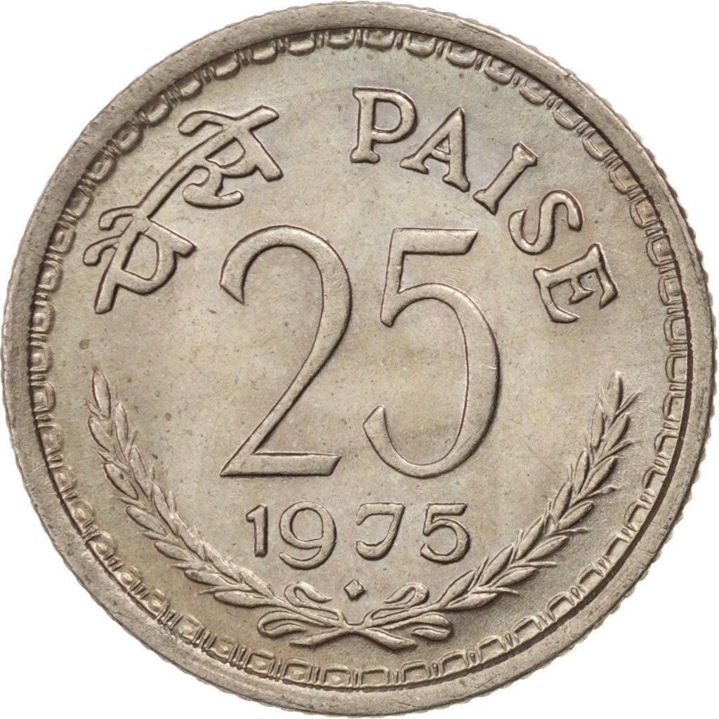 Moneta, REPUBBLICA DELL’INDIA, 25 Paise, 1975, Bombay, SPL, Rame-nichel