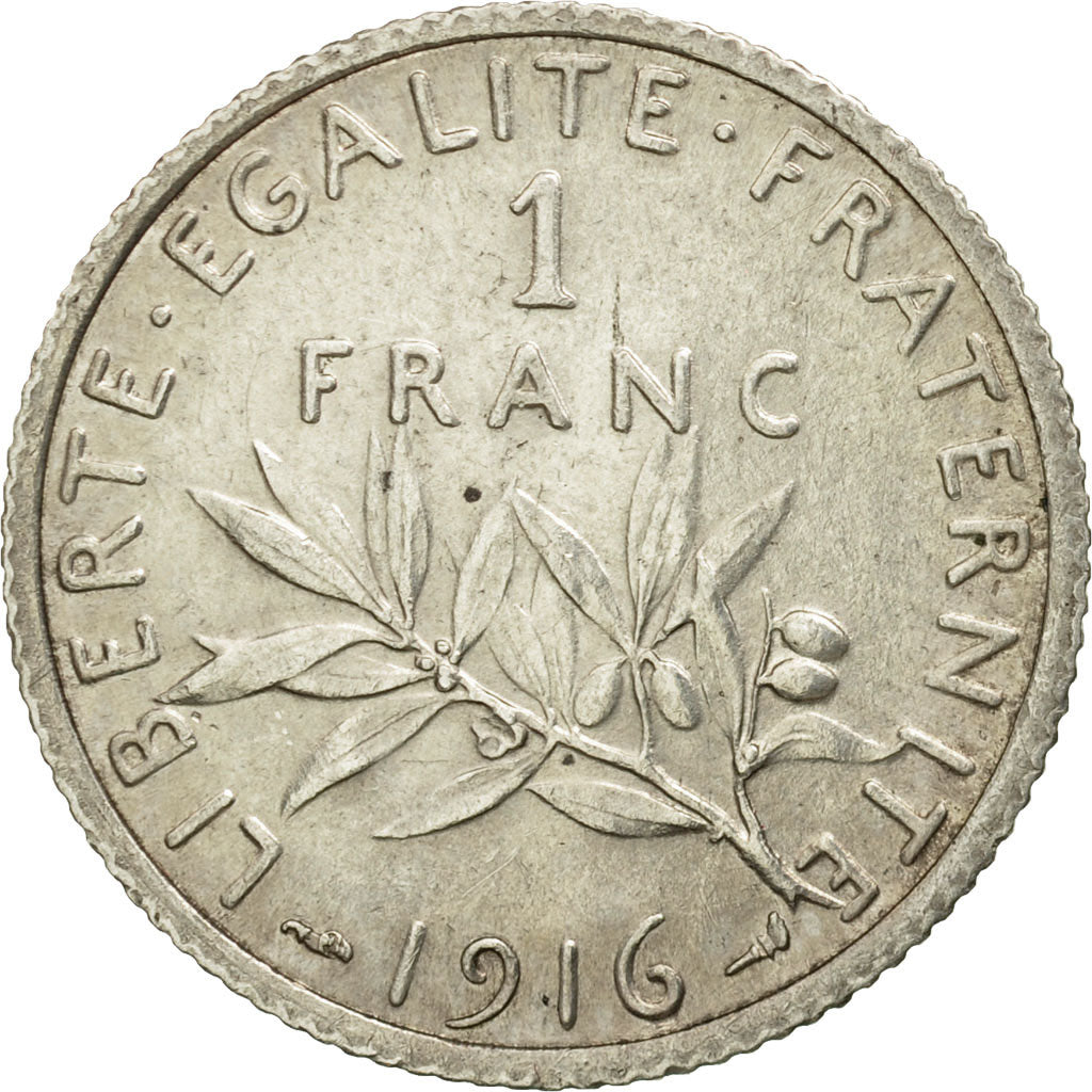 Coin, France, Semeuse, Franc, 1916, Paris, EF(40-45), Silver, KM:844.1