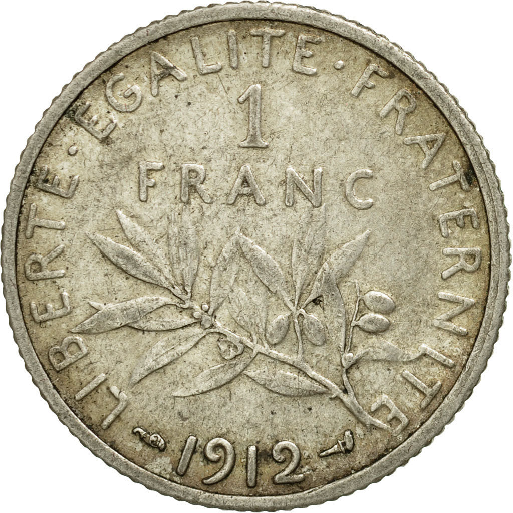 Moneta, Francia, Semeuse, Franc, 1912, Paris, BB, Argento, KM:844.1, Gadoury:467
