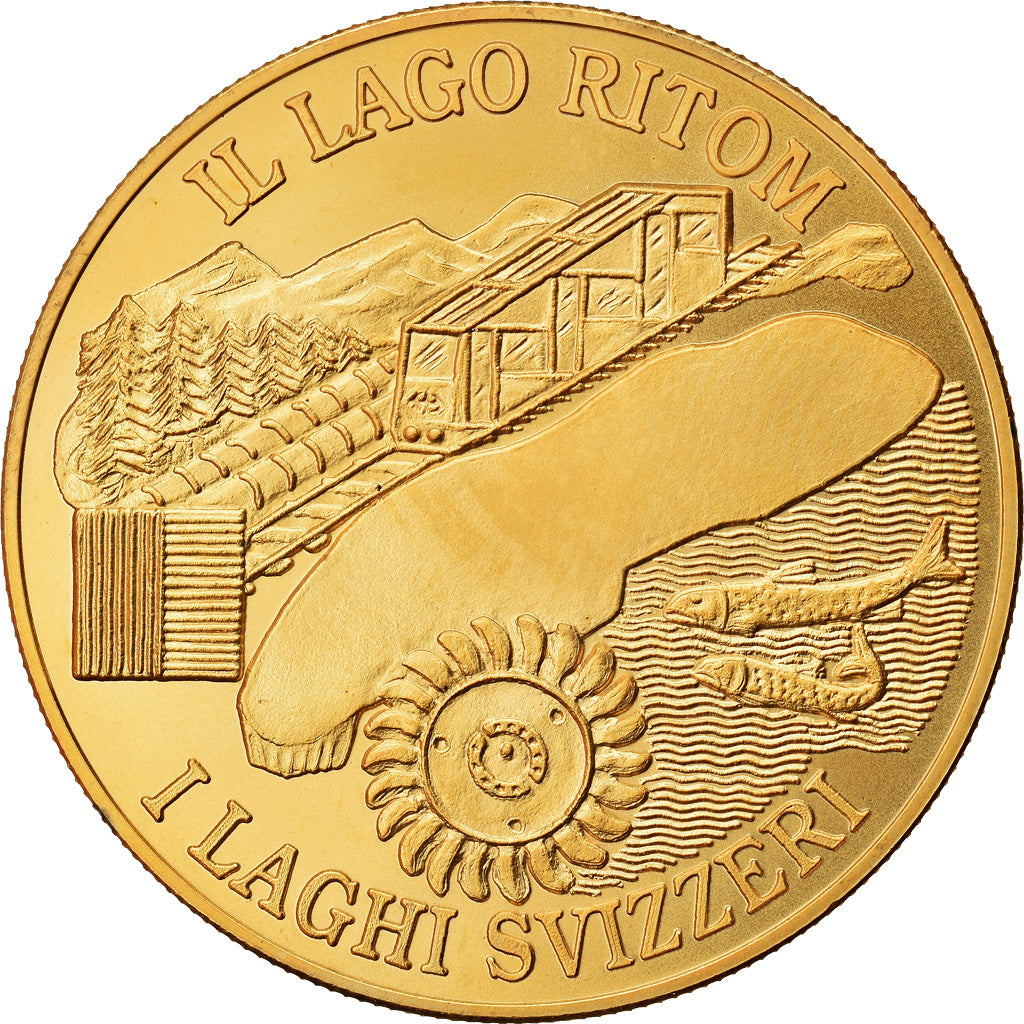 Switzerland, Medal, Il Lago Ritom, I Laghi Svizzeri, MS(64), Copper-Nickel Gilt