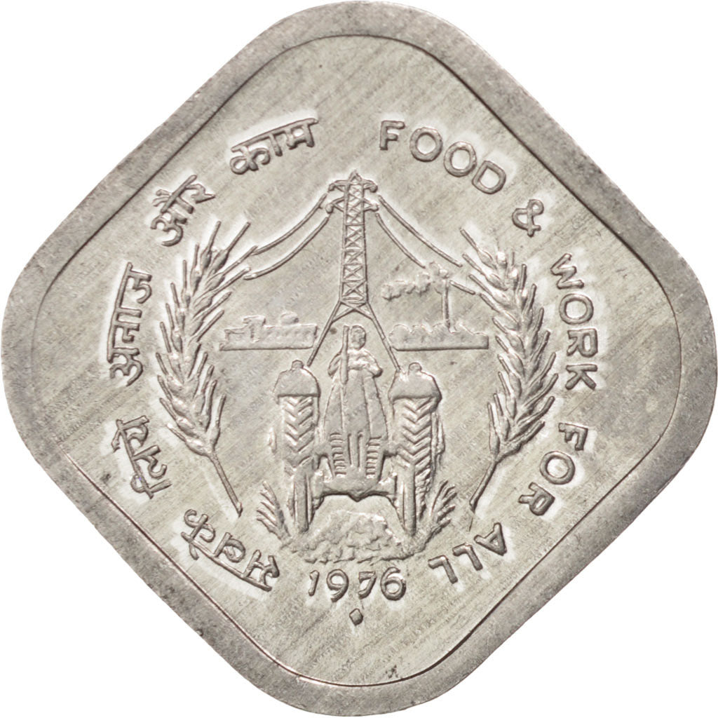 INDIA-REPUBLIC, 5 Paise, 1976, Bombay, KM #19, MS(63), Aluminum, 22, 1.47