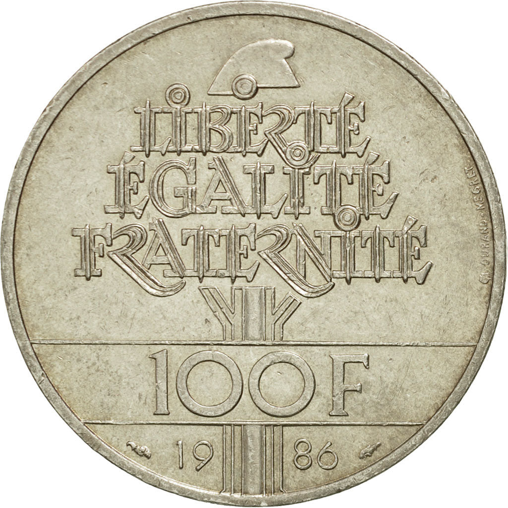 Coin,France,Statue de la Liberté,100 Francs,1986,AU(50-53),Silver,KM 960