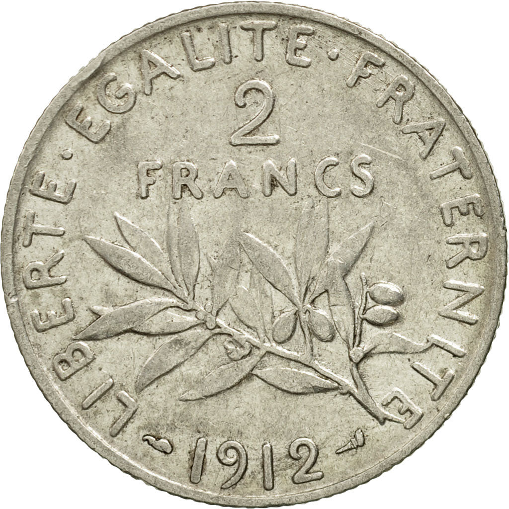 Coin, France, Semeuse, 2 Francs, 1912, Paris, EF(40-45), Silver, KM:845.1