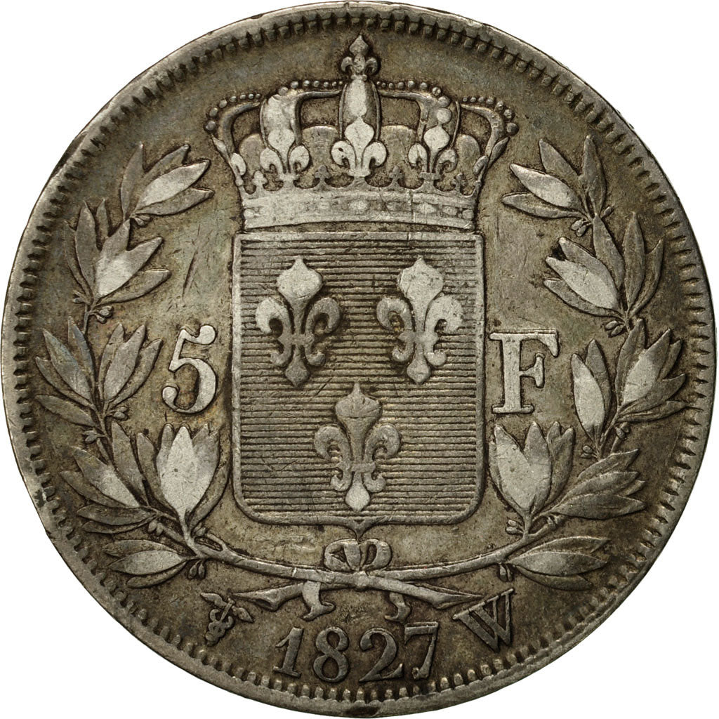 Munten, Frankrijk, Charles X, 5 Francs, 1827, Lille, FR+, Zilver, KM:728.13
