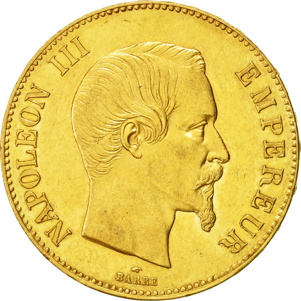 Coin, France, Napoleon III, 100 Francs, 1858, Paris,  AU(55-58), Gold, KM 786.1