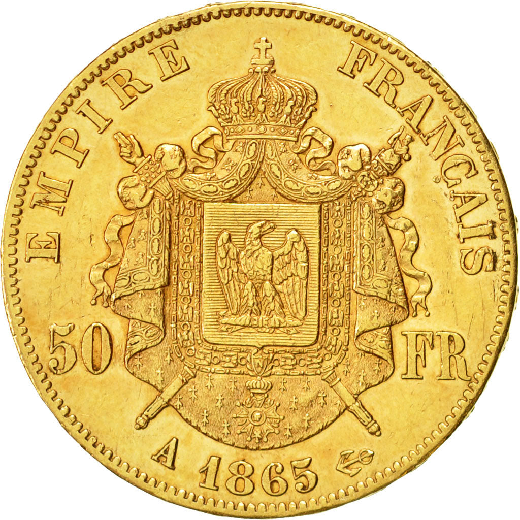 Coin, France, Napoleon III, 50 Francs, 1865, Paris, AU(55-58), Gold, KM 804.1