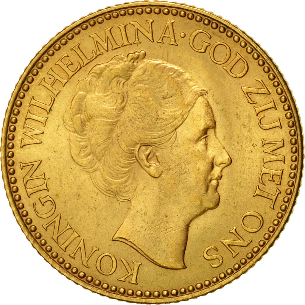 Coin, Netherlands, Wilhelmina I, 10 Gulden, 1925, AU(55-58), Gold, KM:162