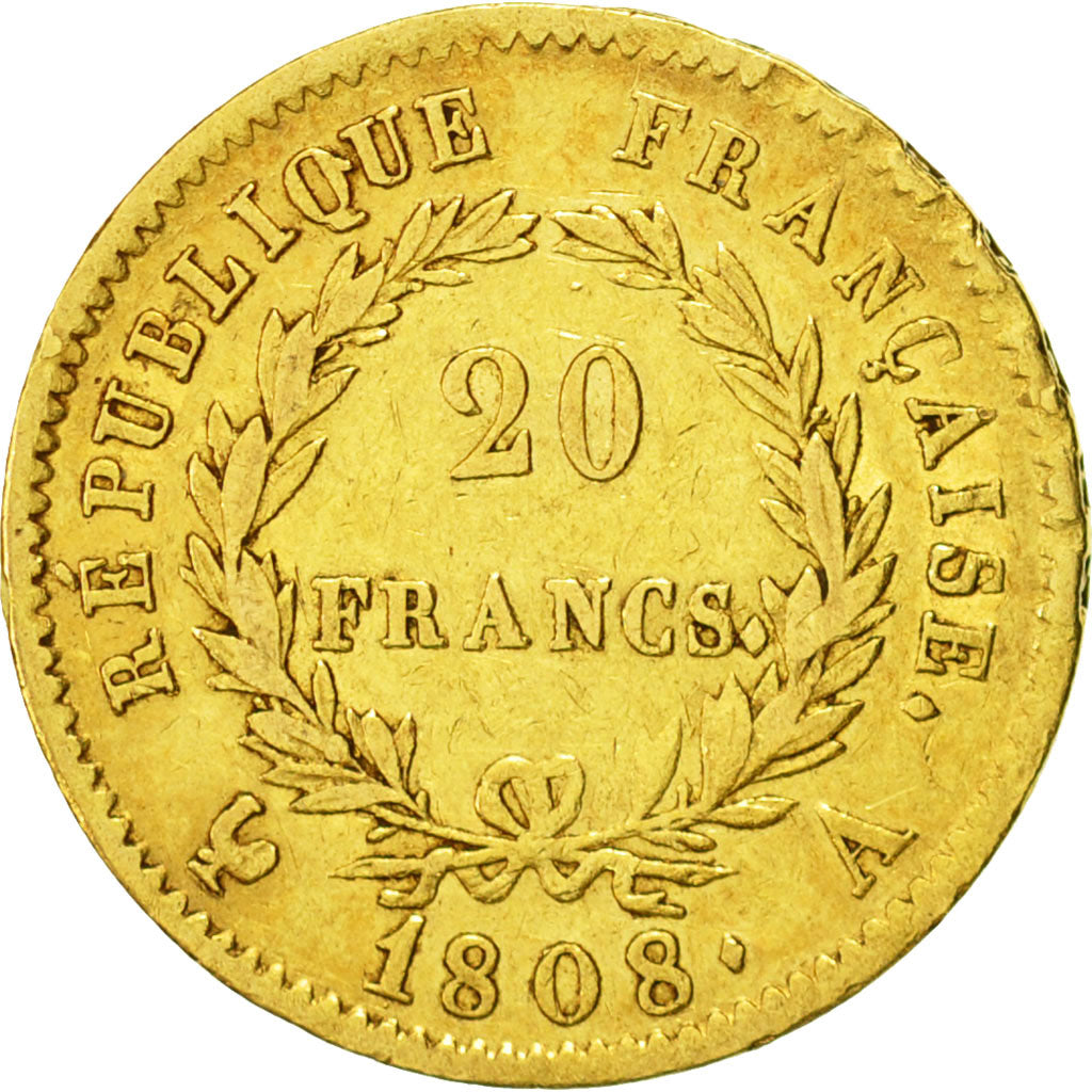 Monnaie, France, Napoléon I, 20 Francs, 1808,Paris,TTB,Or,KM 687.1, Gadoury:1024