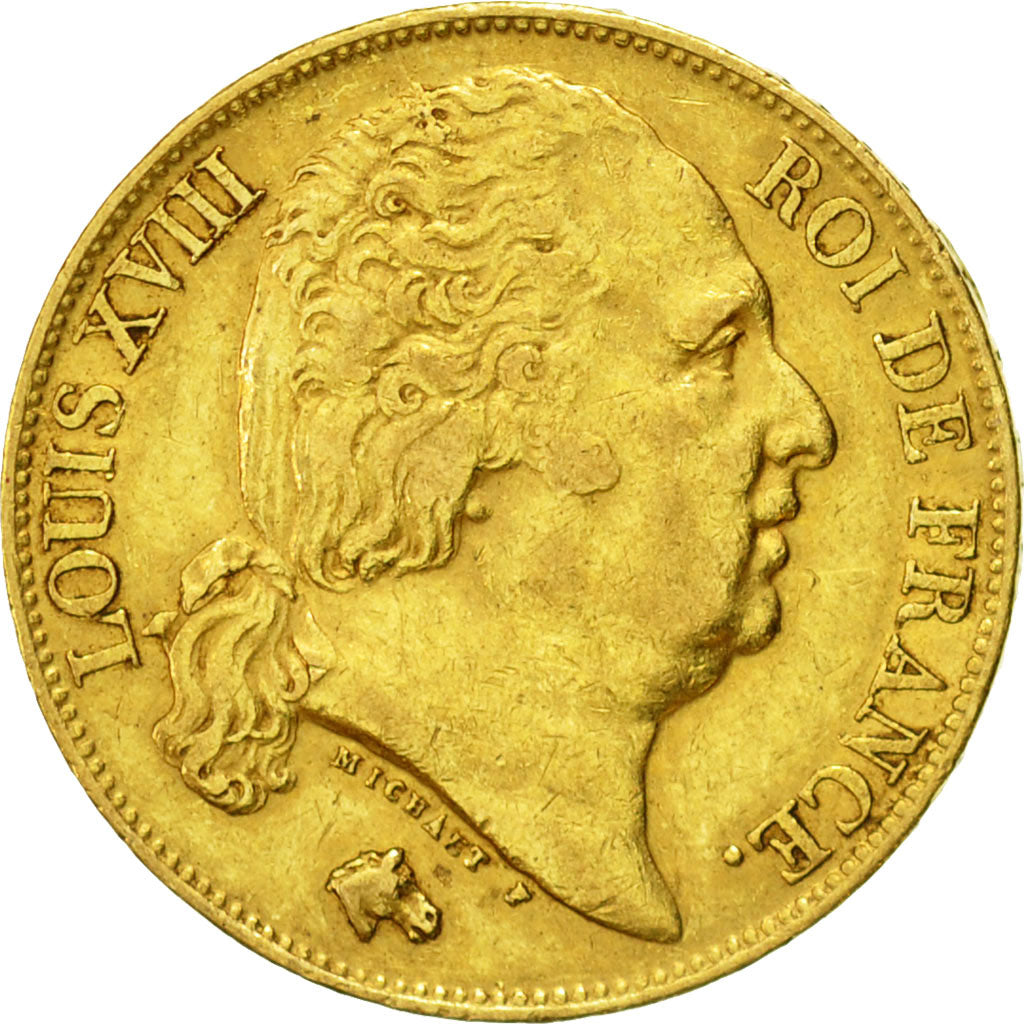 Moneta, Francia, Louis XVIII, 20 Francs, 1817, Paris, BB+, Oro, KM 712.1