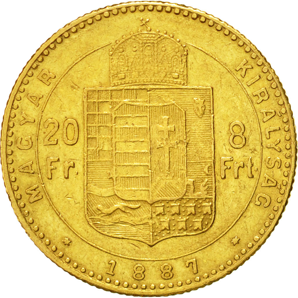 Munten, Hongarije, Franz Joseph I, 20 Francs, 1887, Kormoczbanya, ZF+, KM 467