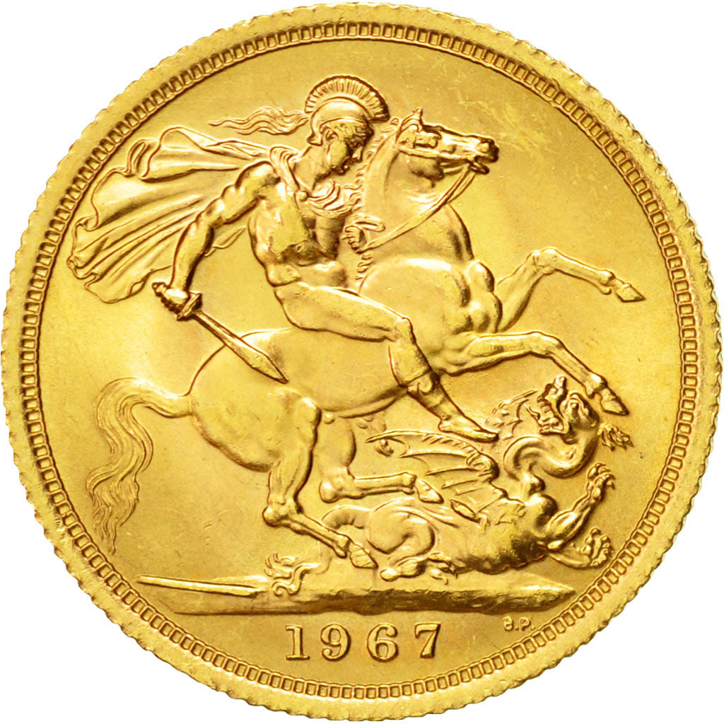 Coin, Great Britain, Elizabeth II, Sovereign, 1967, AU(55-58), Gold, KM:908