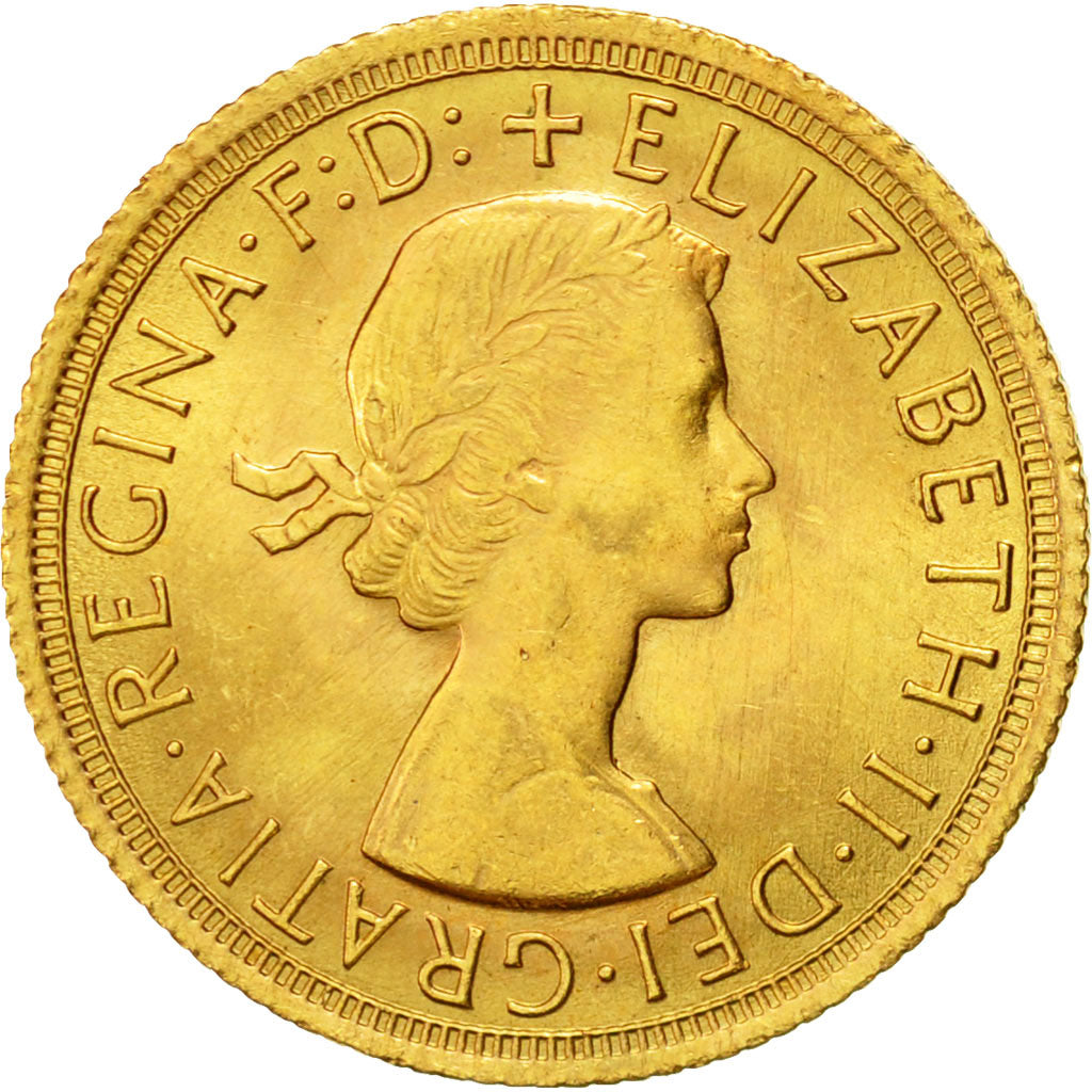 Coin, Great Britain, Elizabeth II, Sovereign, 1966, AU(55-58), Gold, KM:908