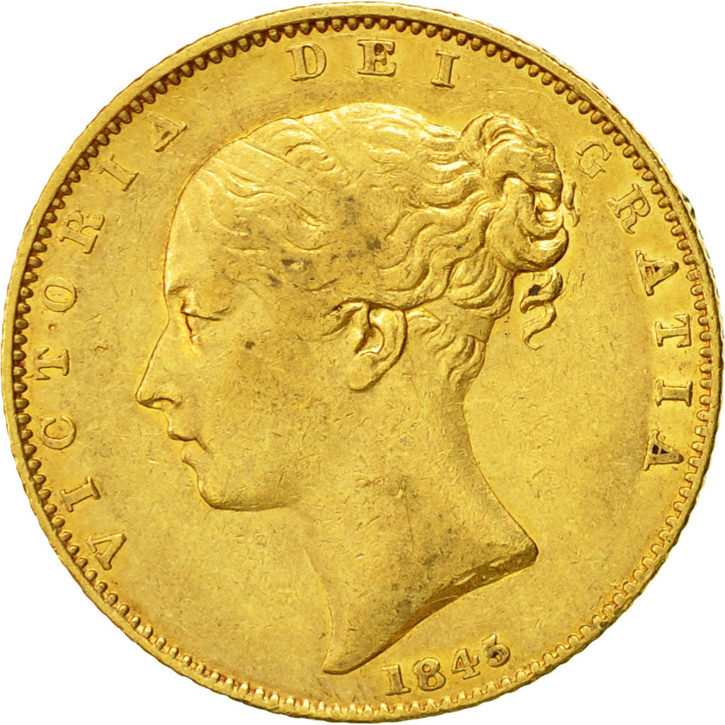 Coin, Great Britain, Victoria, Sovereign, 1845, AU(50-53), Gold, KM:736.1
