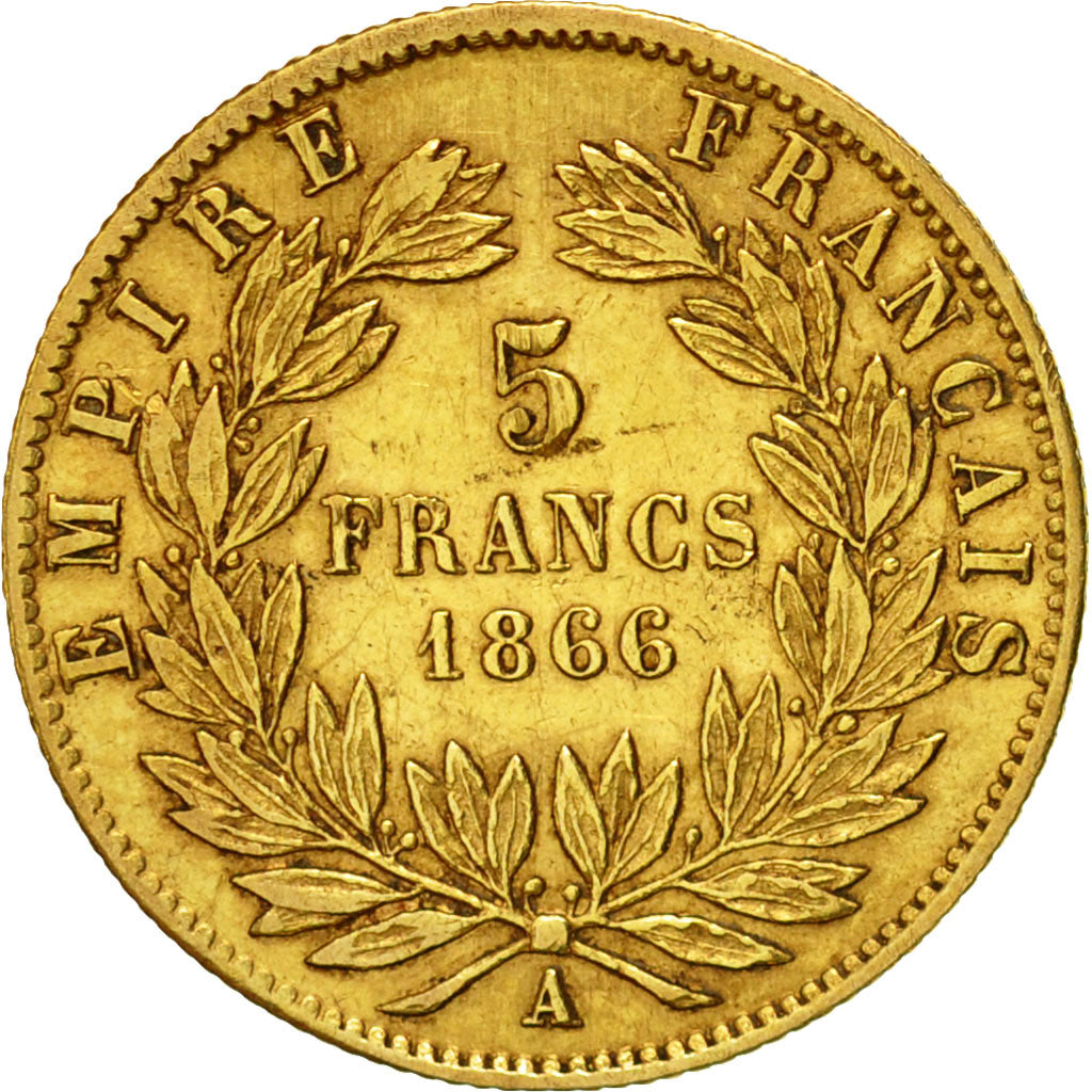 Moneta, Francia, Napoleon III, Napoléon III, 5 Francs, 1866, Paris, BB+, Oro