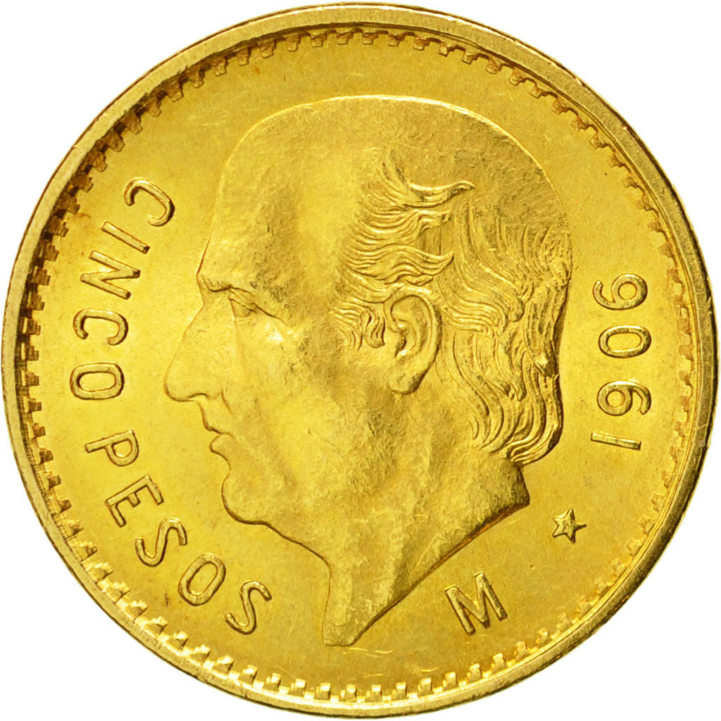 Coin, Mexico, 5 Pesos, 1906, Mexico City, AU(55-58), Gold, KM:464