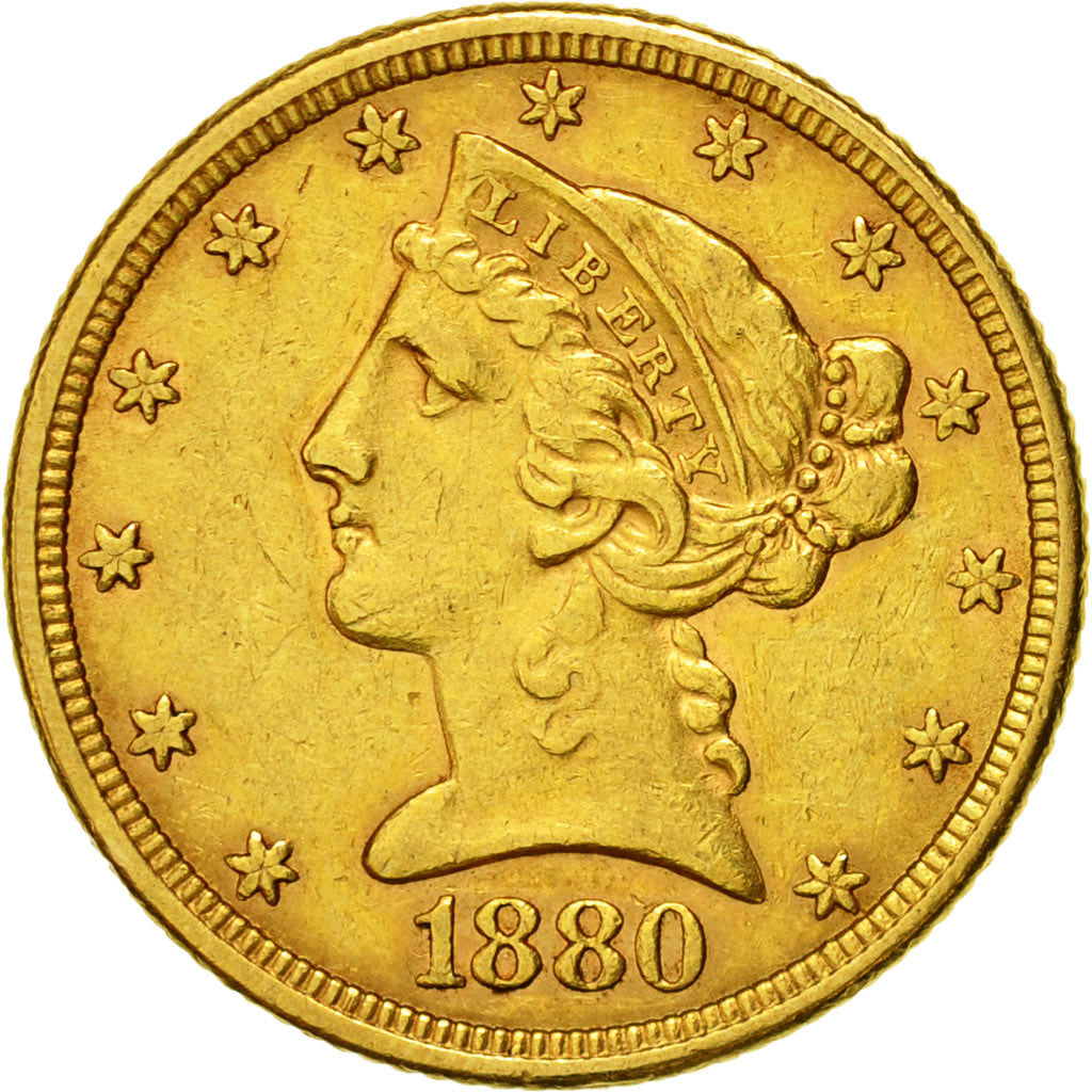 Moneta, Stati Uniti, Coronet Head, $5, 1880, Philadelphie, BB+, Oro, KM 101