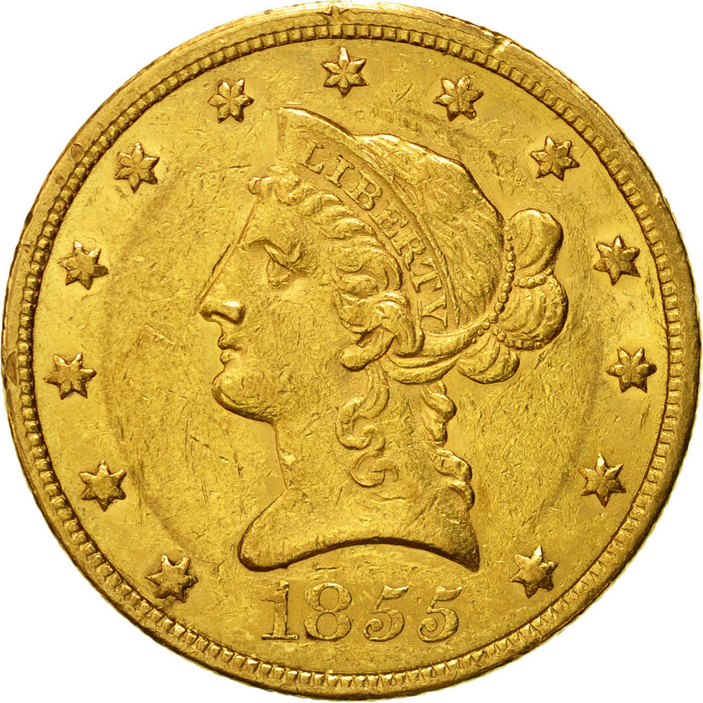 Coin, United States, Coronet Head, $10, 1855,Philadelphia,AU(50-53),Gold,KM 66.2