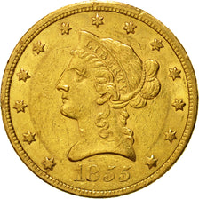 Coin, United States, Coronet Head, $10, 1855,Philadelphia,AU(50-53),Gold,KM 66.2