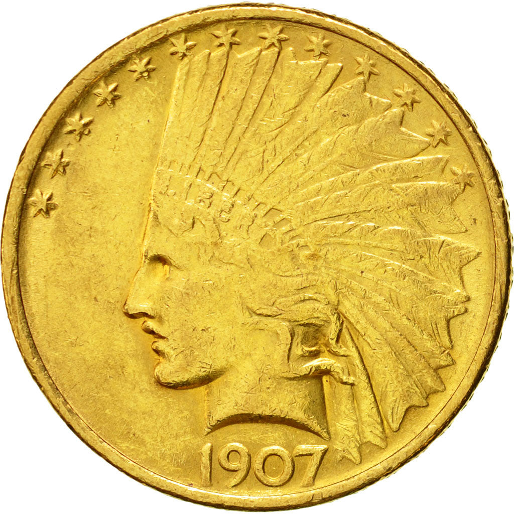 Moneta, Stati Uniti, Indian Head, $10,1907, Philadelphia, BB+, Oro, KM 125