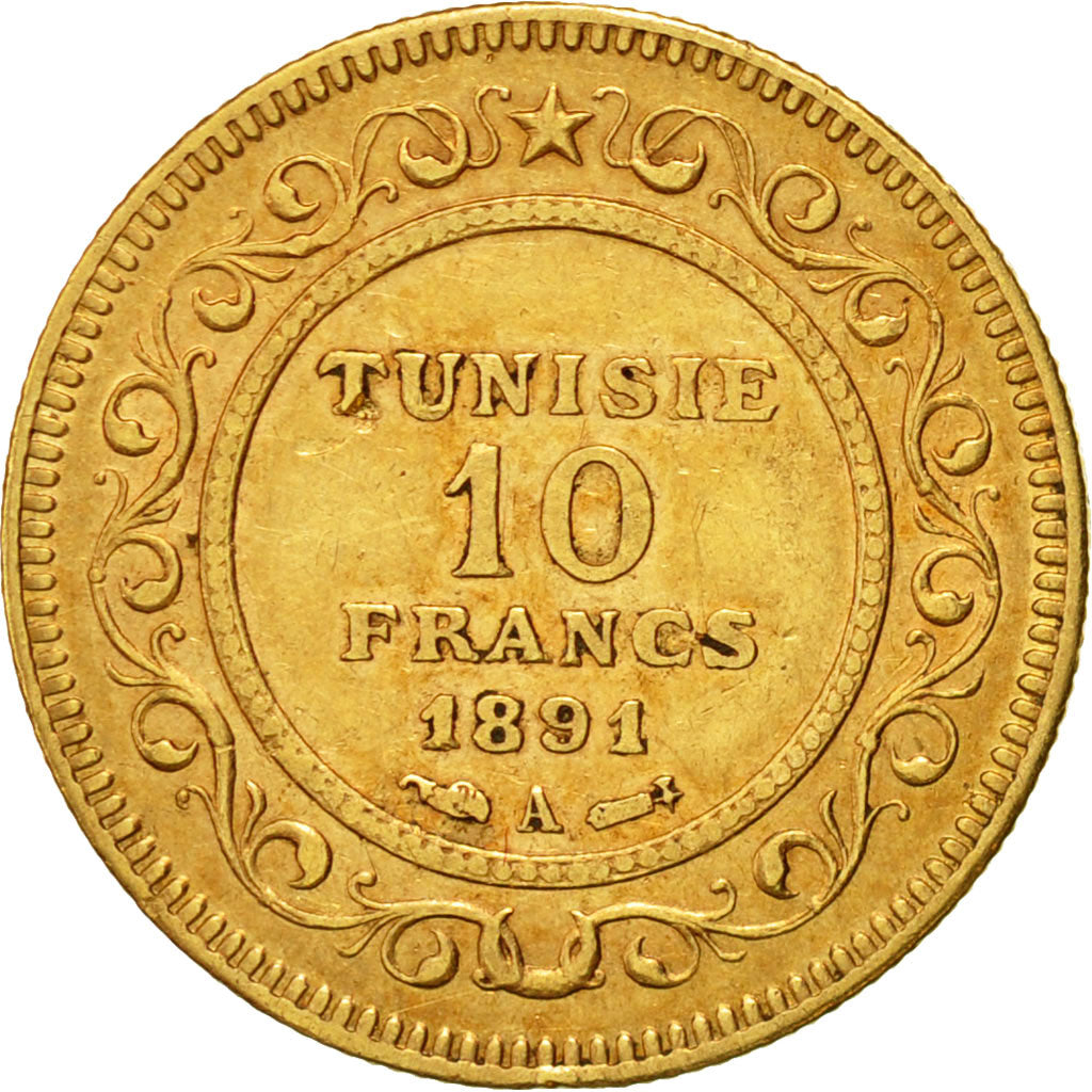 Monnaie, Tunisie, Ali Bey, 10 Francs, 1891, Paris, TTB, Or, KM:226, Lecompte:404