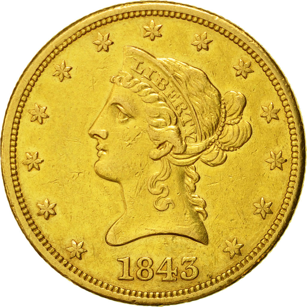 Moneta, Stati Uniti, Coronet Head, $10, 1843, Philadelphia, BB+, Oro, KM 66.2