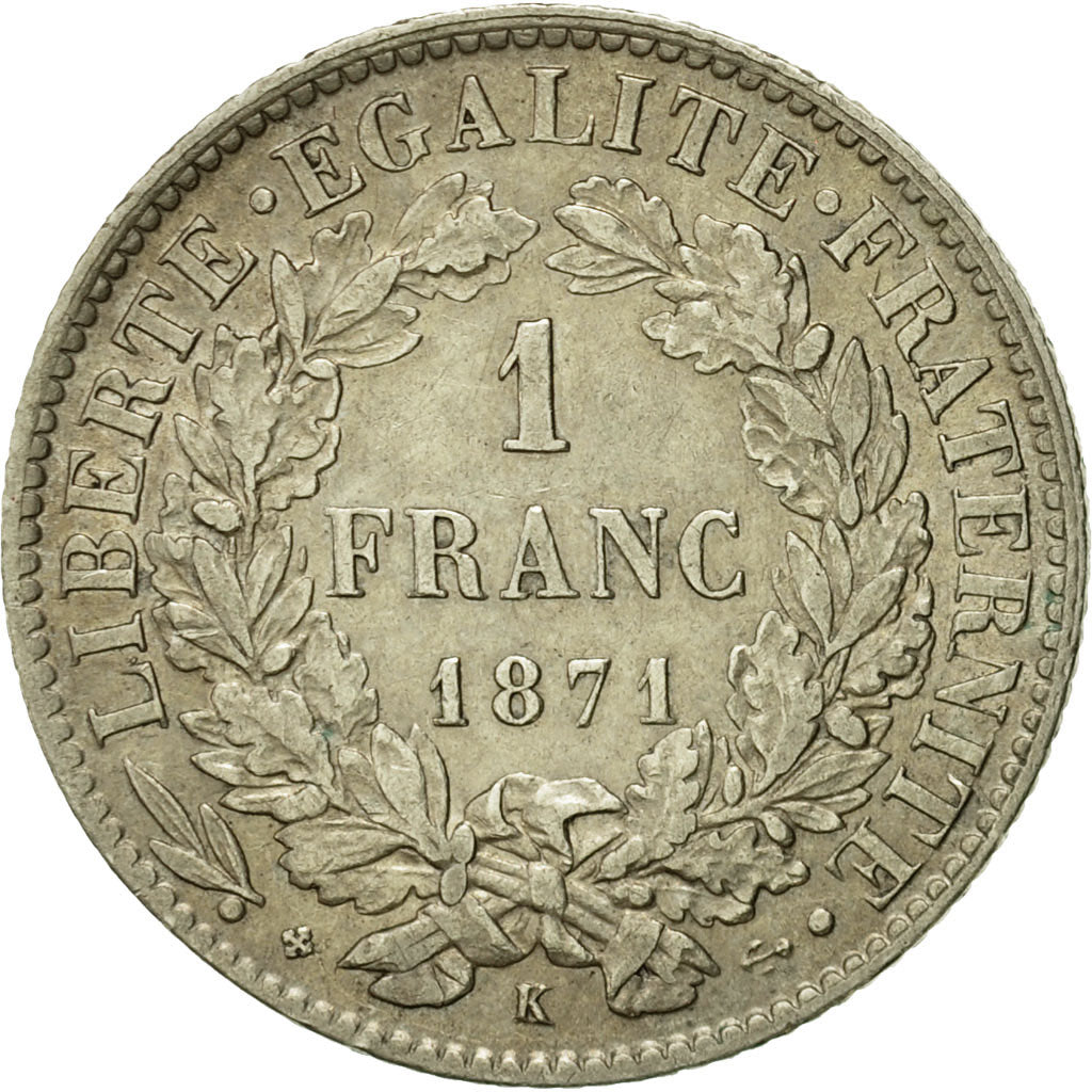 Coin, France, Cérès, Franc, 1871, Bordeaux, AU(50-53), Silver, KM:822.2