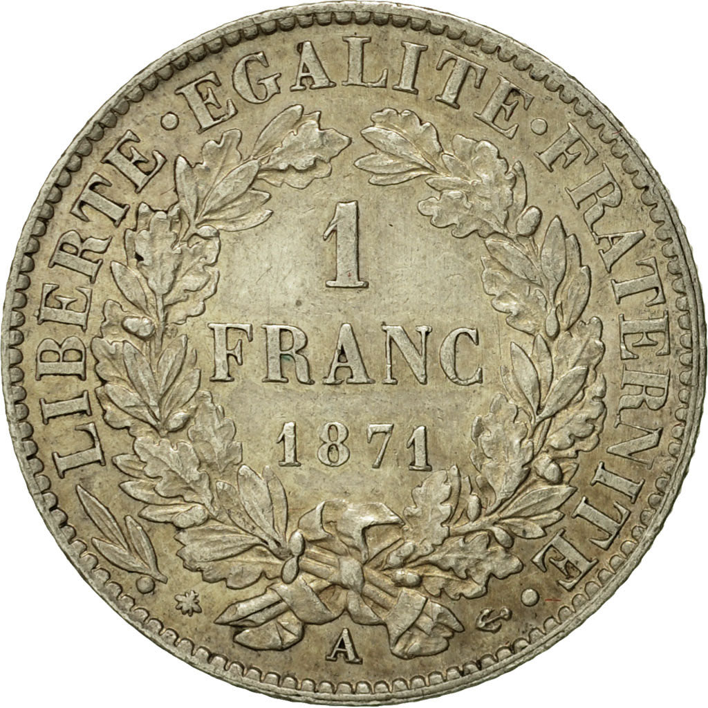 Coin, France, Cérès, Franc, 1871, Paris, AU(55-58), Silver, KM:822.1