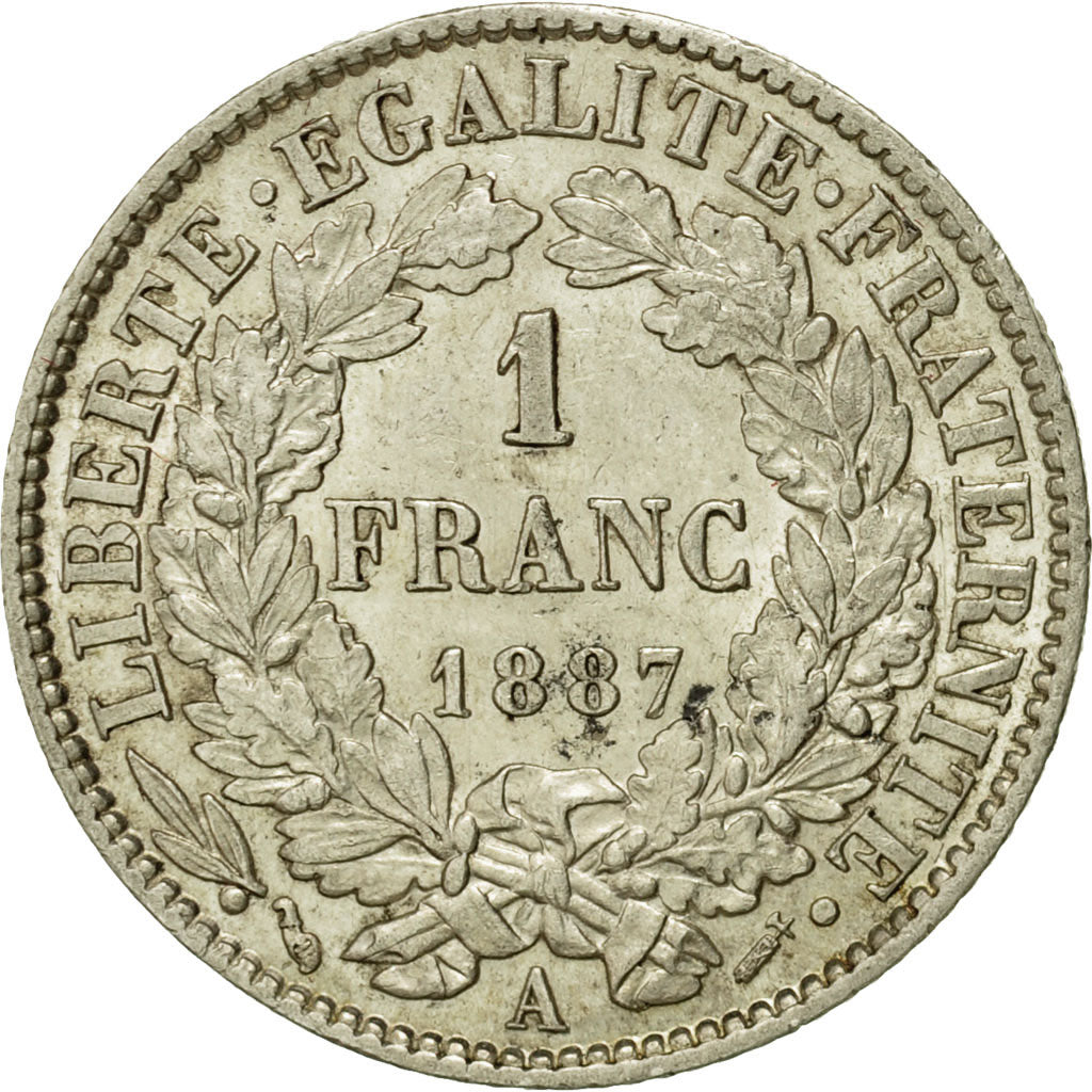 Coin, France, Cérès, Franc, 1887, Paris, MS(60-62), Silver, KM:822.1