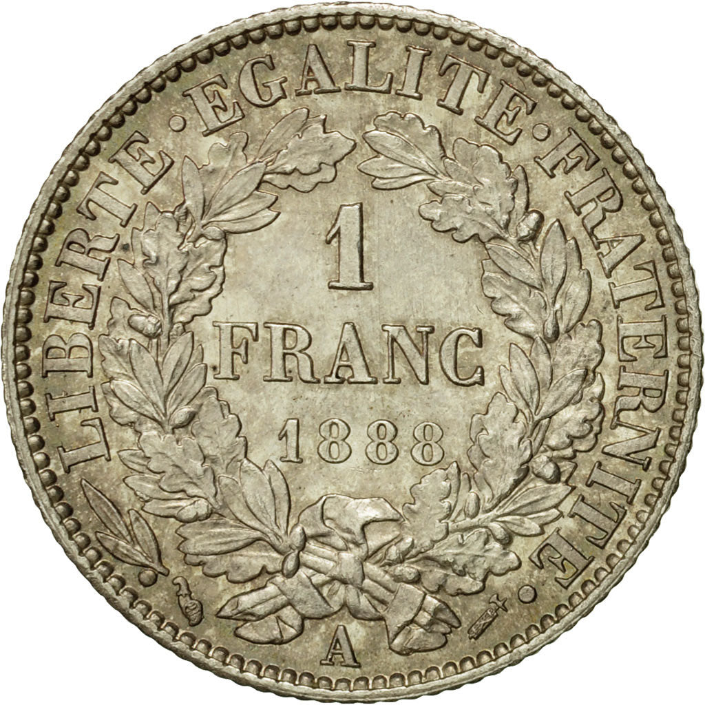 Coin, France, Cérès, Franc, 1888, Paris, MS(60-62), Silver, KM:822.1