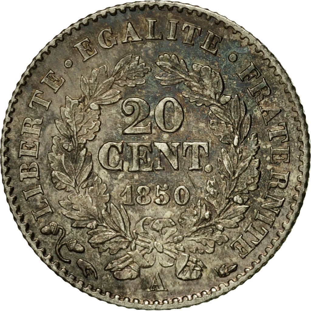 Moneda, Francia, Cérès, 20 Centimes, 1850, Paris, SC, Plata, KM:758.1