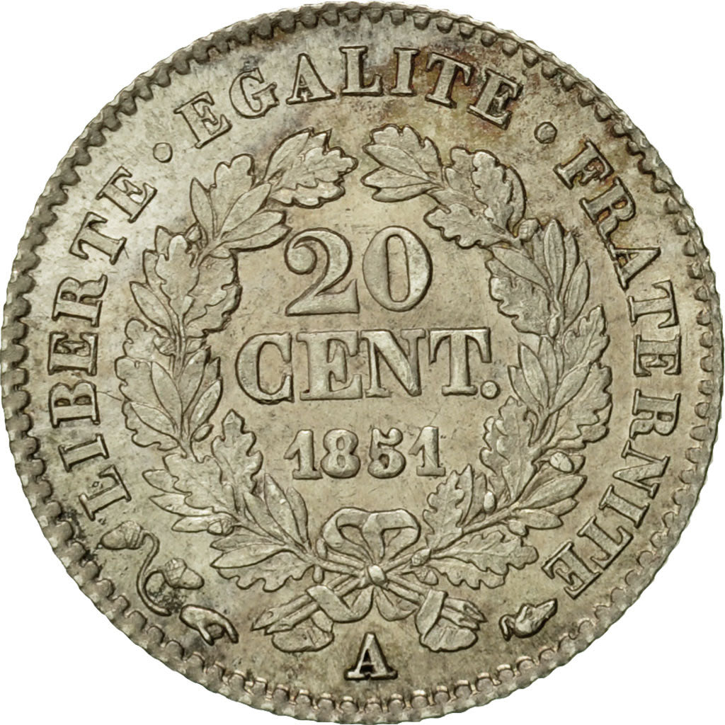 Munten, Frankrijk, Cérès, 20 Centimes, 1851, Paris, PR+, Zilver, KM:758.1