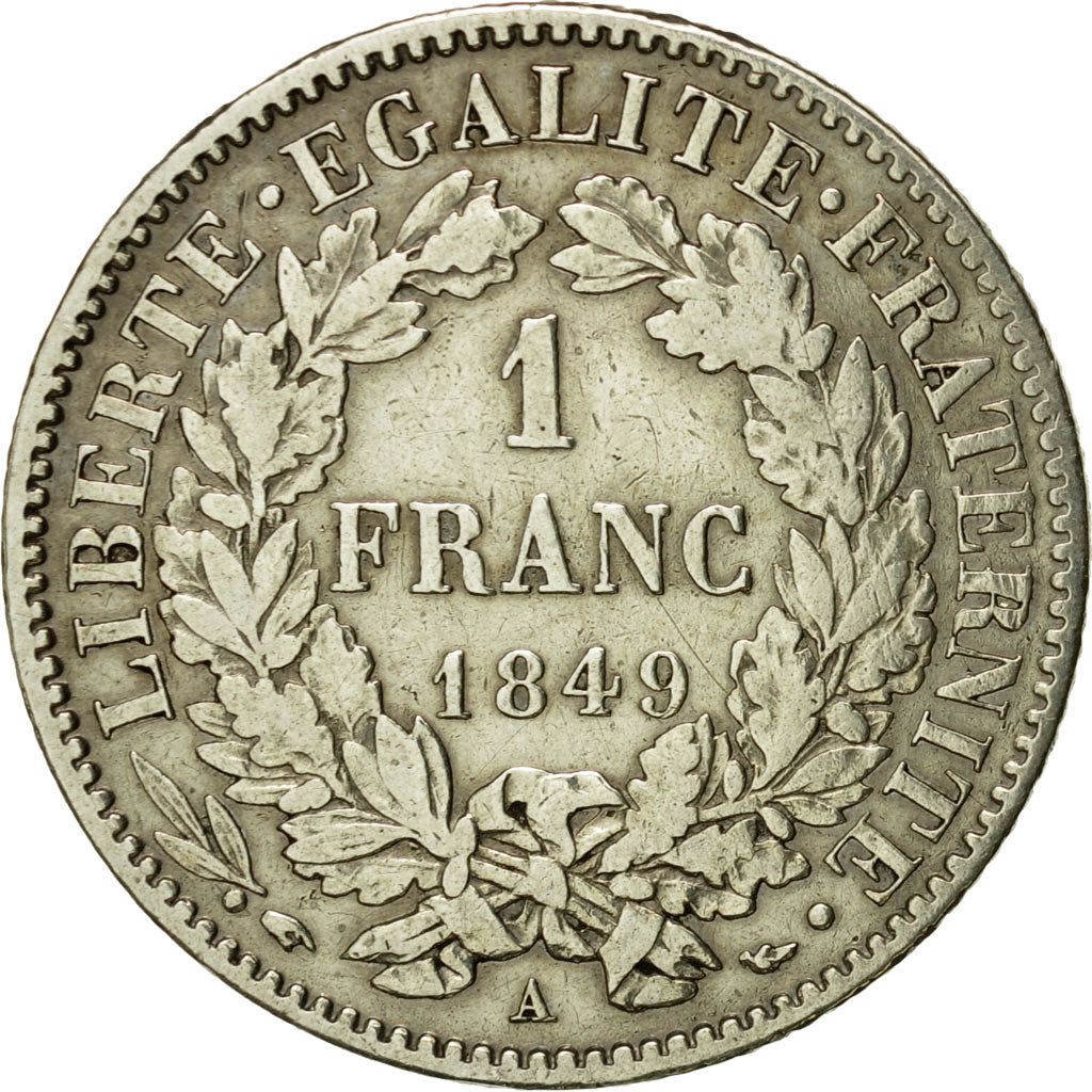 Monnaie, France, Cérès, Franc, 1849, Paris, TTB, Argent, Gadoury:457, KM:759.1