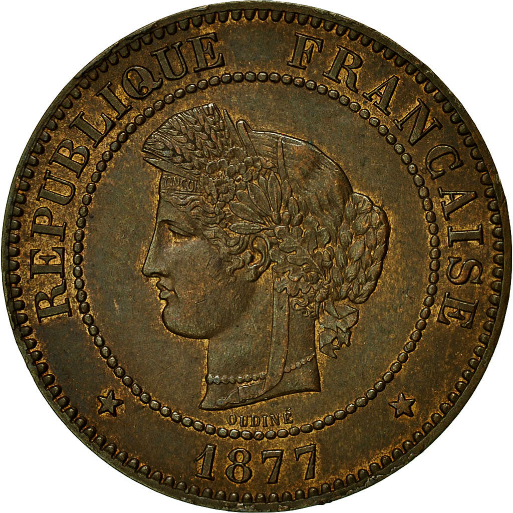Coin, France, Cérès, 5 Centimes, 1877, Paris, AU(55-58), Bronze, KM:821.1