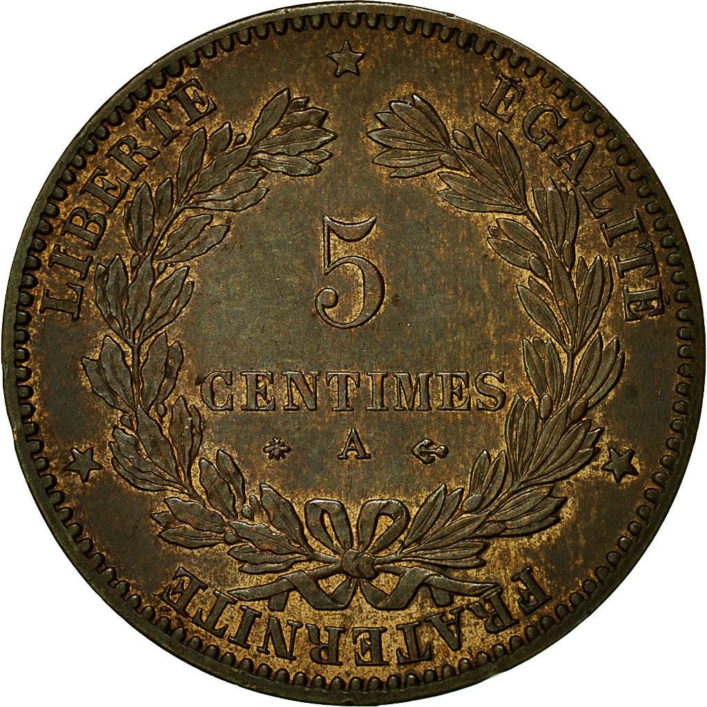 Coin, France, Cérès, 5 Centimes, 1877, Paris, AU(55-58), Bronze, KM:821.1