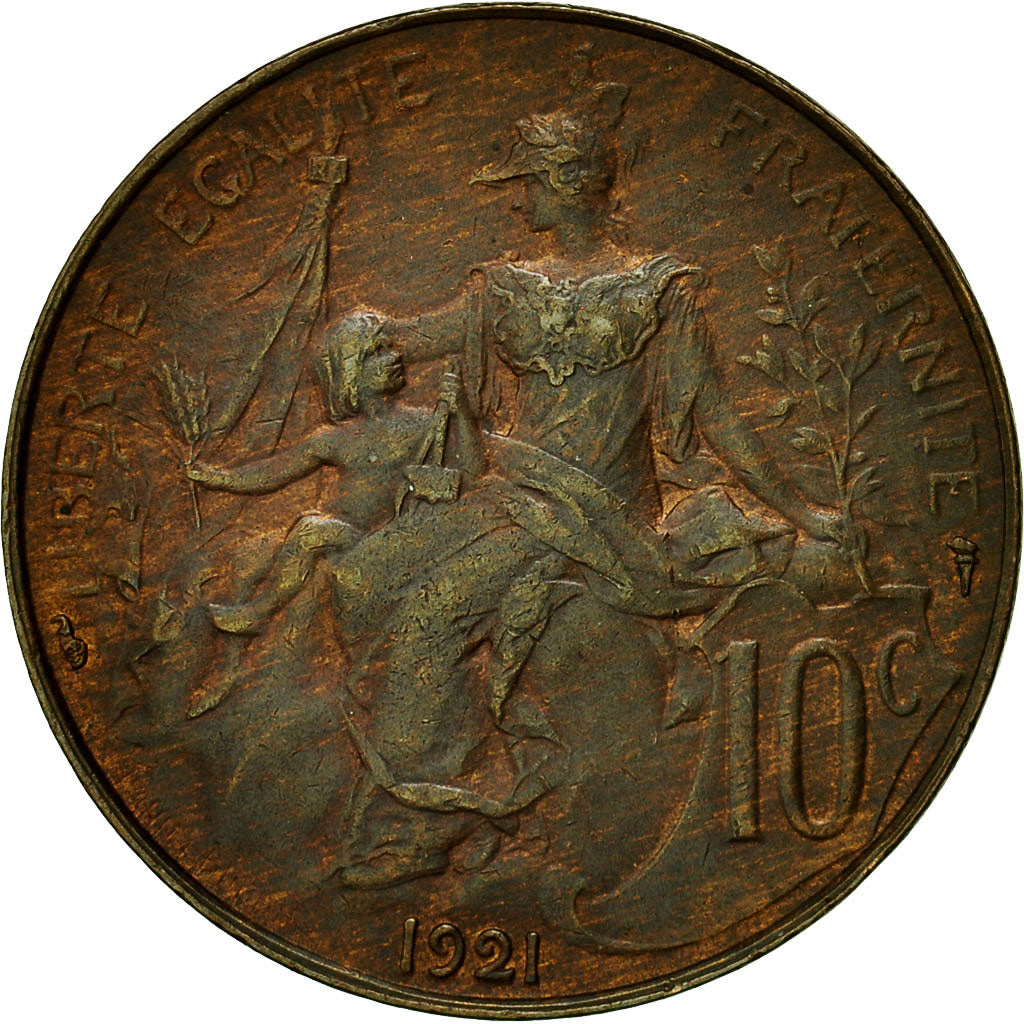 Moneta, Francja, Dupuis, 10 Centimes, 1921, Paris, AU(50-53), Bronze, KM:843