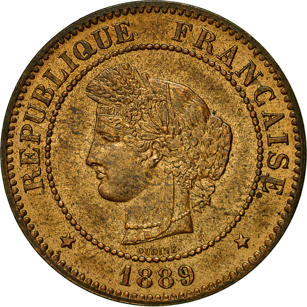 Coin, France, Cérès, 5 Centimes, 1889, Paris, MS(60-62), Bronze, KM:821.1
