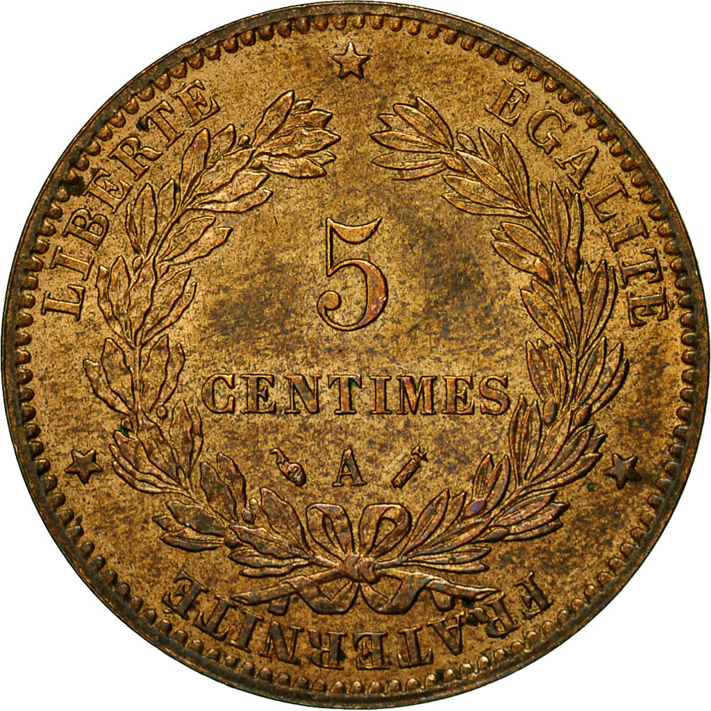 Coin, France, Cérès, 5 Centimes, 1889, Paris, MS(60-62), Bronze, KM:821.1
