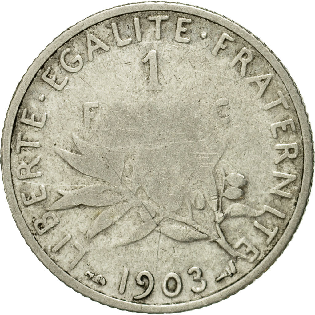 Moneta, Francia, Semeuse, Franc, 1903, Paris, MB, Argento, KM:844.1, Gadoury:467