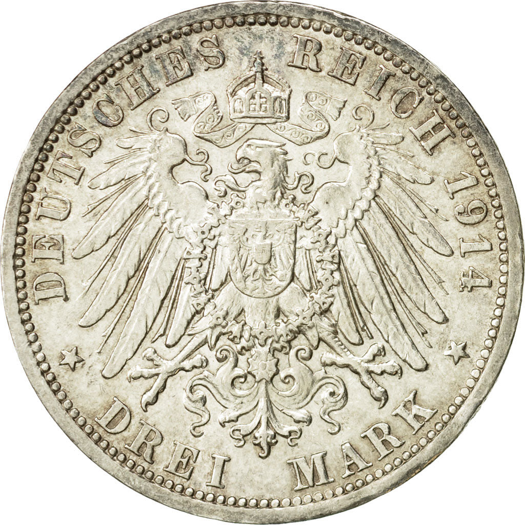 Coin, German States, PRUSSIA, Wilhelm II, 3 Mark, 1914, Berlin, AU(55-58),KM 538