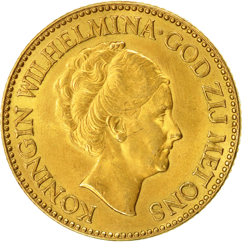 Coin, Netherlands, Wilhelmina I, 10 Gulden, 1933, AU(55-58), Gold, KM:162