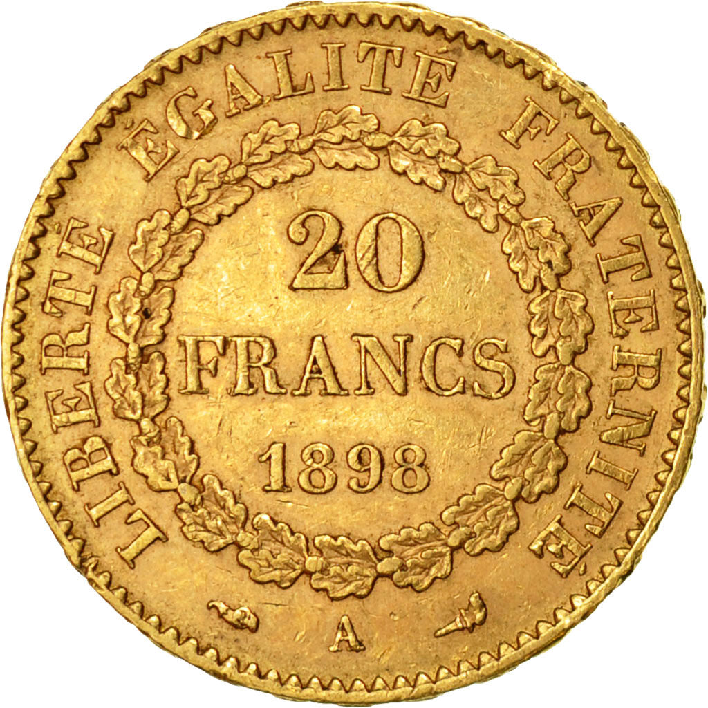 Moneda, Francia, Génie, 20 Francs, 1898, Paris, MBC+, Oro, KM:825, Gadoury:1063