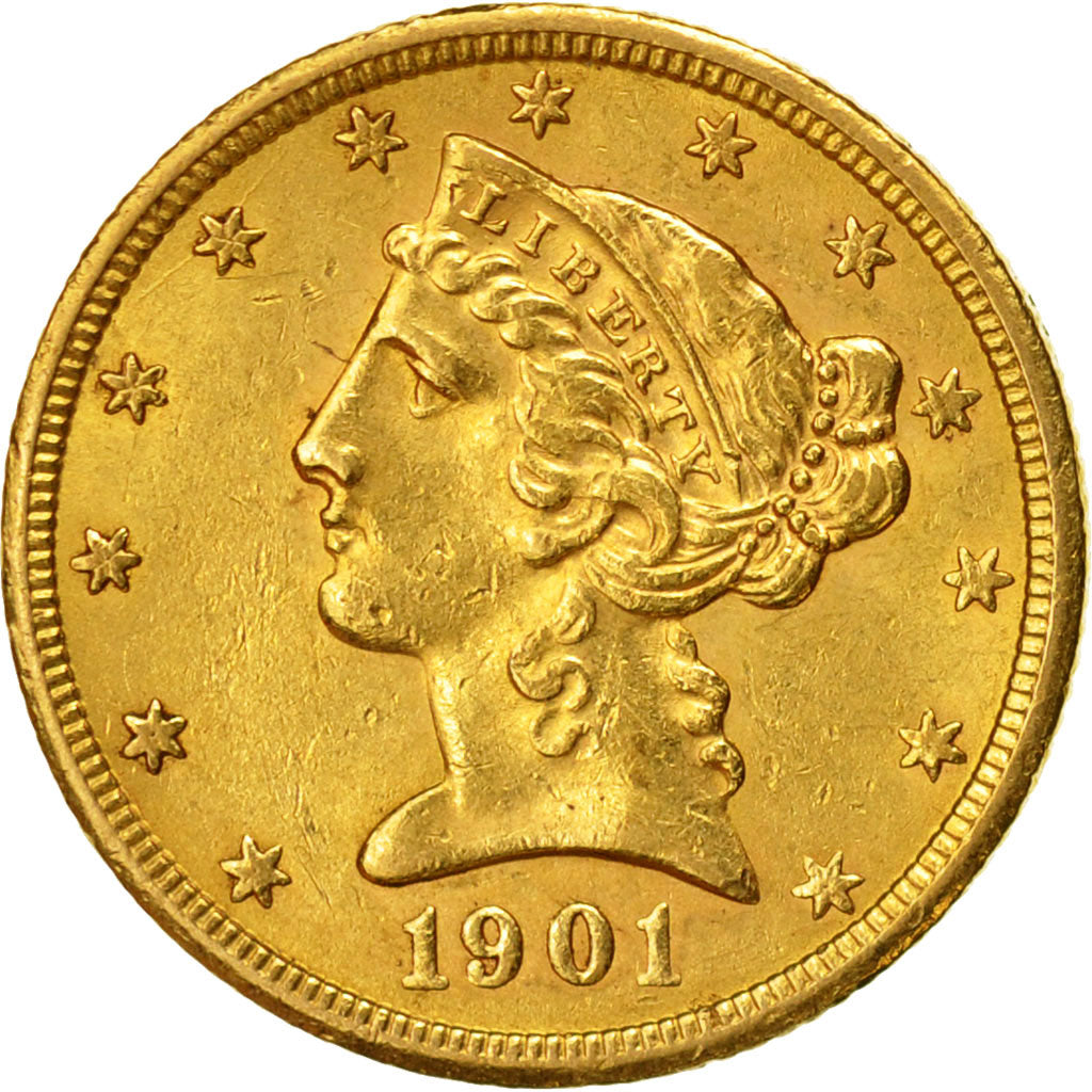 Coin, United States, Coronet Head, $5,1901,San Francisco,AU(50-53), Gold, KM 101
